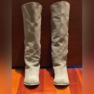 Gray Suede Knee-High Boots
